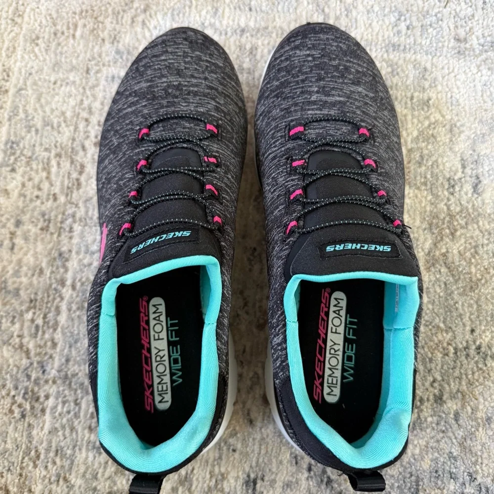 Skechers Women's Summits Quick Getaway Black/Light Blue Size 8W - Picture 7 of 14